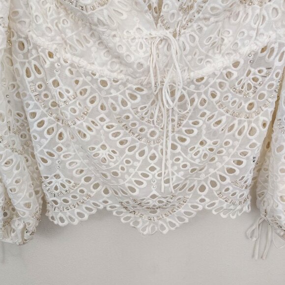 PatBo Embellished Eyelet Kimono Top in White 8 NWT - Picture 10 of 12